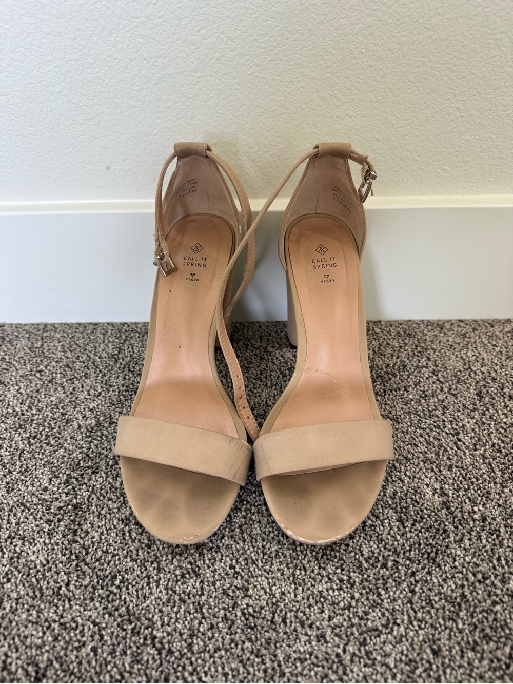 Call It Spring Nude Beige Ankle-Strap Block Sandals